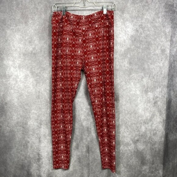 LuLaRoe Leggings Stretch Pant Womens Tall & CurvyDeer Red Geometric Design Comfy - Picture 1 of 11